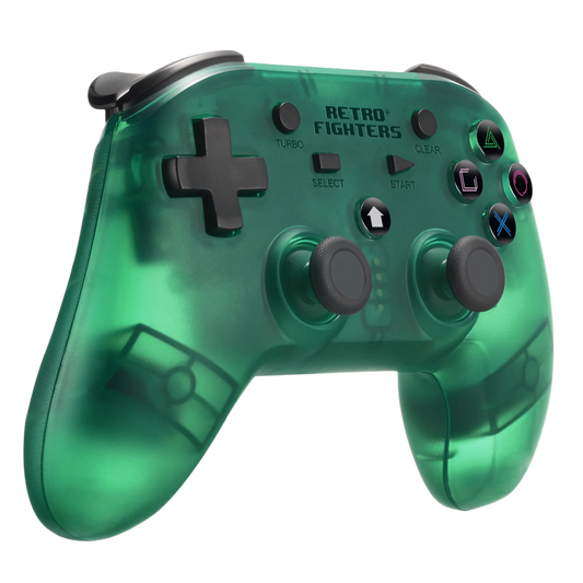 RETRO FIGHTERS Defender ワイヤレスコントローラー グリーン PS1/PS2/PS3対応、圧力認識型ボタン、バイブレーション機能、ターボ機能搭載、USB Type-C充電ケーブル付属