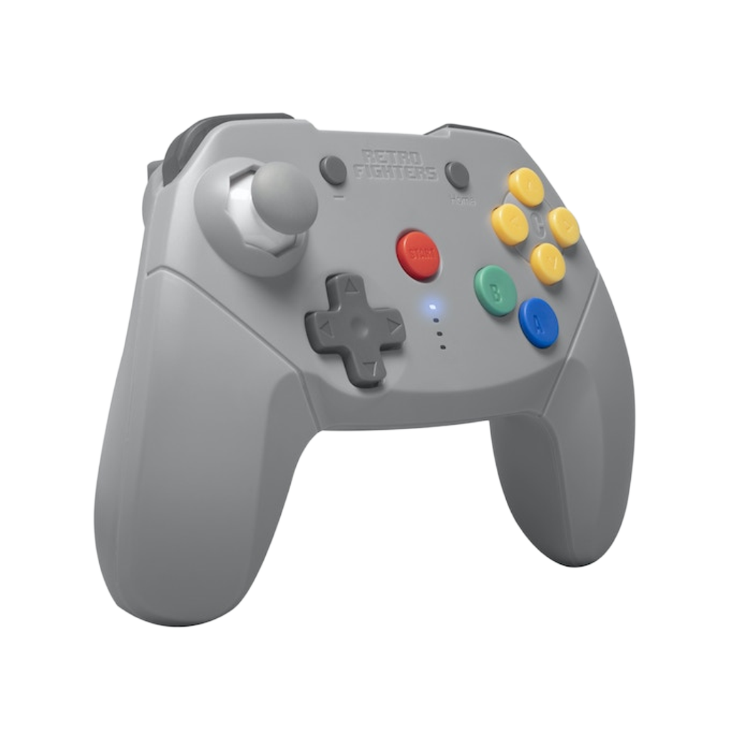 RETRO FIGHTERS Brawler64 Bluetooth ワイヤレス N64 コントローラー - Switch Online/PC対応・N64ゲーム専用デザイン・振動機能搭載・Proコントローラーモード切替・USB-C有線接続対応・グレー