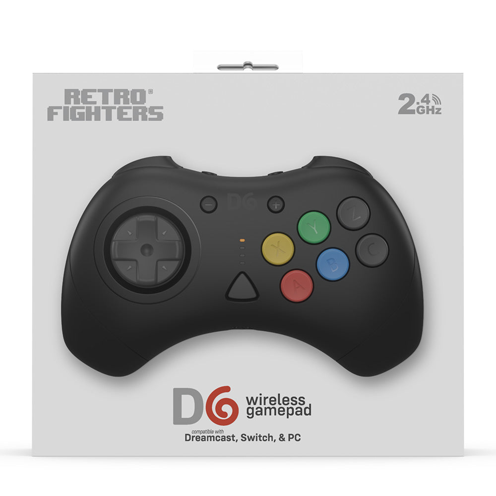 【発売中!】D6 Wireless Controller for Dreamcast™【ブラック】– 究極の6ボタンワイヤレスコントローラー!次世代ワイヤレス技術 × クラシックな操作性!レトロゲーマー必見の必携アイテム!
