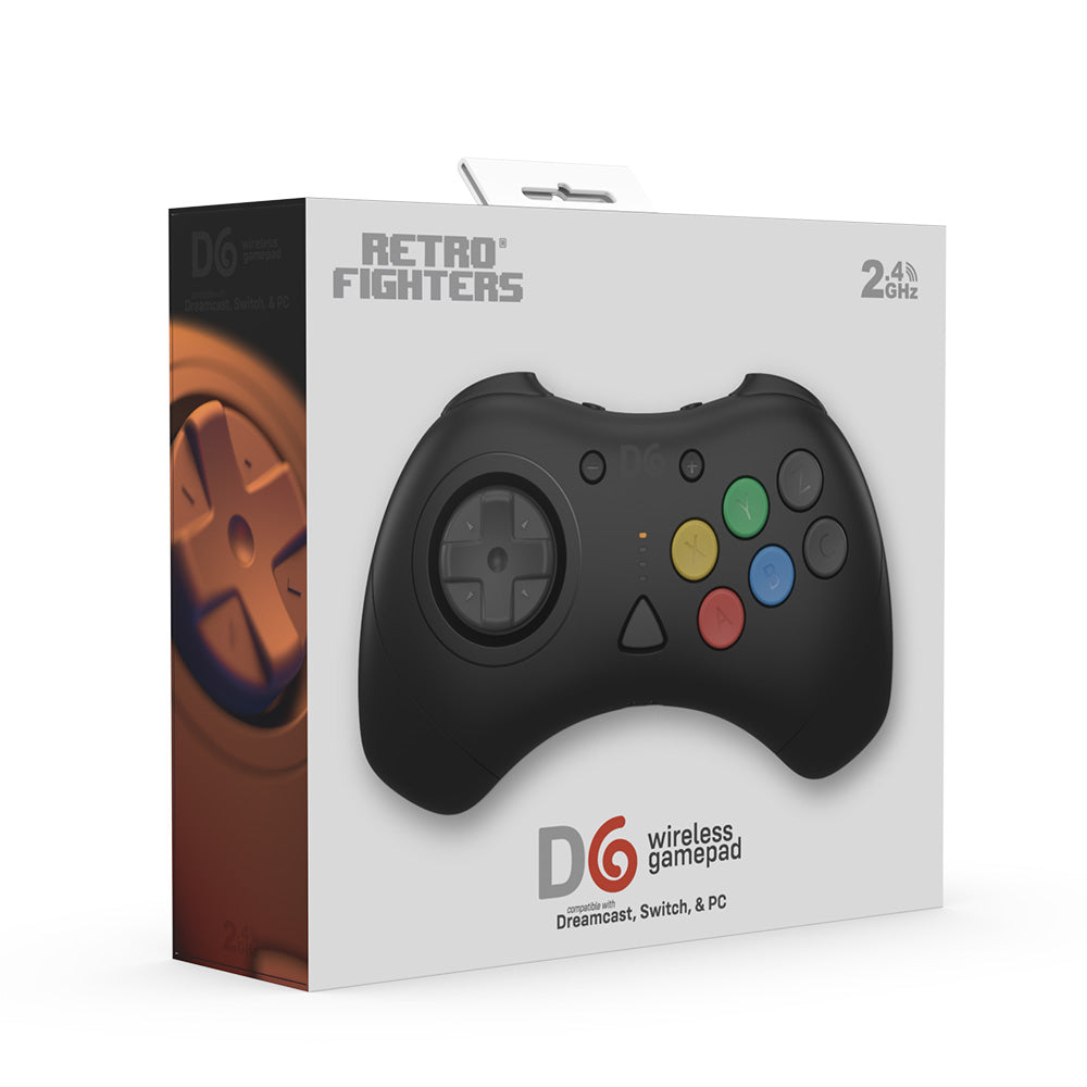 【発売中!】D6 Wireless Controller for Dreamcast™【ブラック】– 究極の6ボタンワイヤレスコントローラー!次世代ワイヤレス技術 × クラシックな操作性!レトロゲーマー必見の必携アイテム!