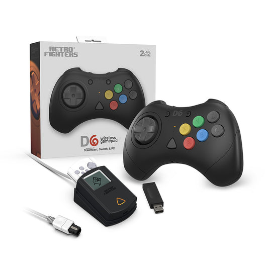【発売中!】D6 Wireless Controller for Dreamcast™【ブラック】– 究極の6ボタンワイヤレスコントローラー!次世代ワイヤレス技術 × クラシックな操作性!レトロゲーマー必見の必携アイテム!