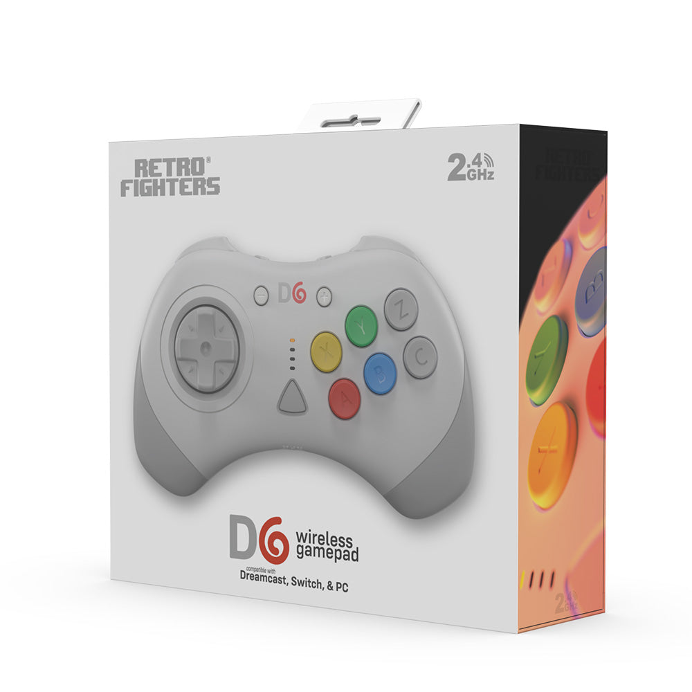 【在庫あり/発売中!】D6 Wireless Controller for Dreamcast™【ホワイト】– 究極の6ボタンワイヤレスコントローラー!次世代ワイヤレス技術 × クラシックな操作性!レトロゲーマー必見の必携アイテム!