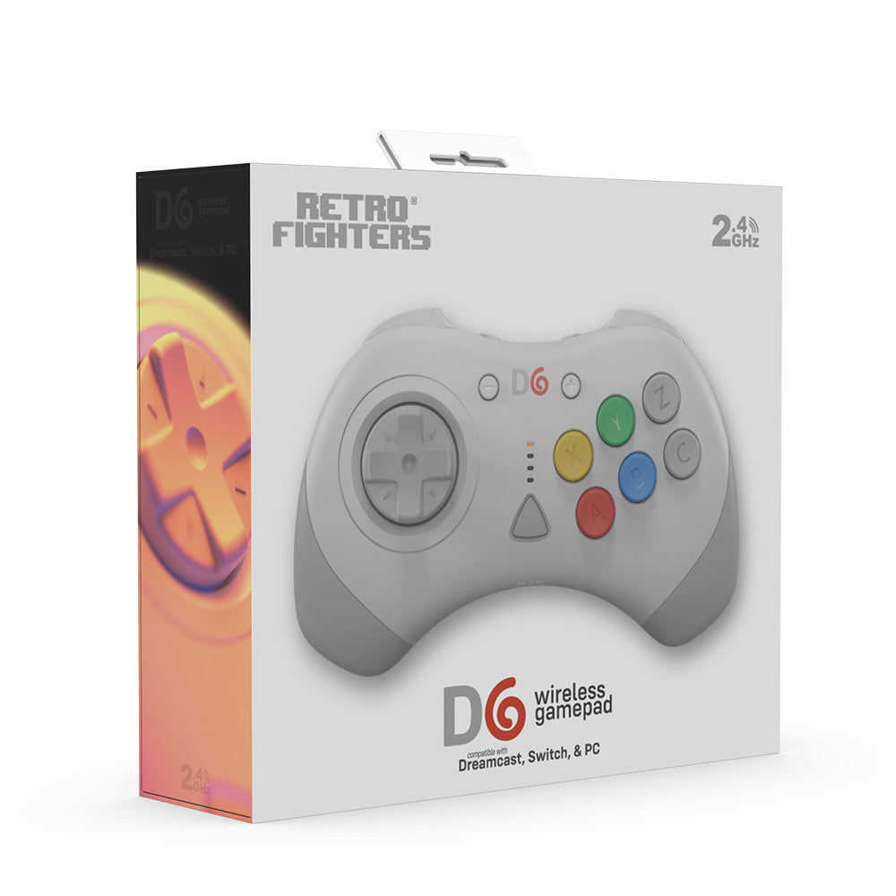 【在庫あり/発売中!】D6 Wireless Controller for Dreamcast™【ホワイト】– 究極の6ボタンワイヤレスコントローラー!次世代ワイヤレス技術 × クラシックな操作性!レトロゲーマー必見の必携アイテム!