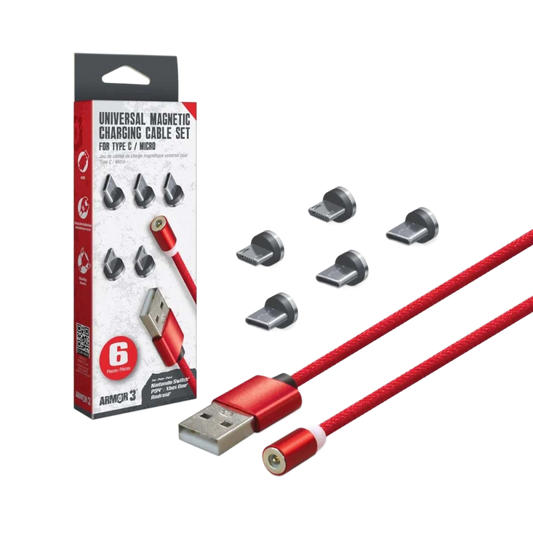 Hyperkin Armor3™ マグネット式充電ケーブルセット レッド(USB Type-C & Micro USB) – 6ピース