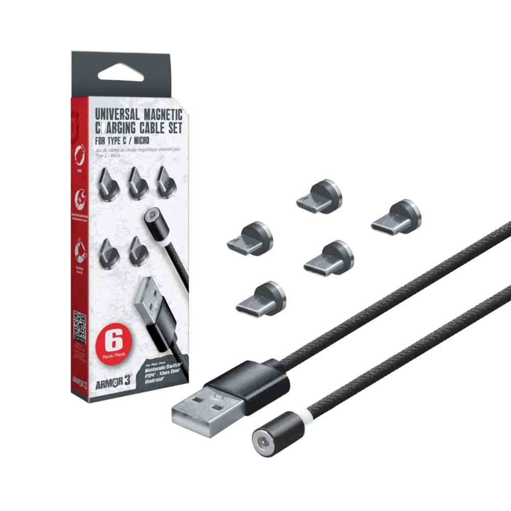 Hyperkin Armor3™ マグネット式充電ケーブルセット ブラック(USB Type-C & Micro USB) – 6ピース