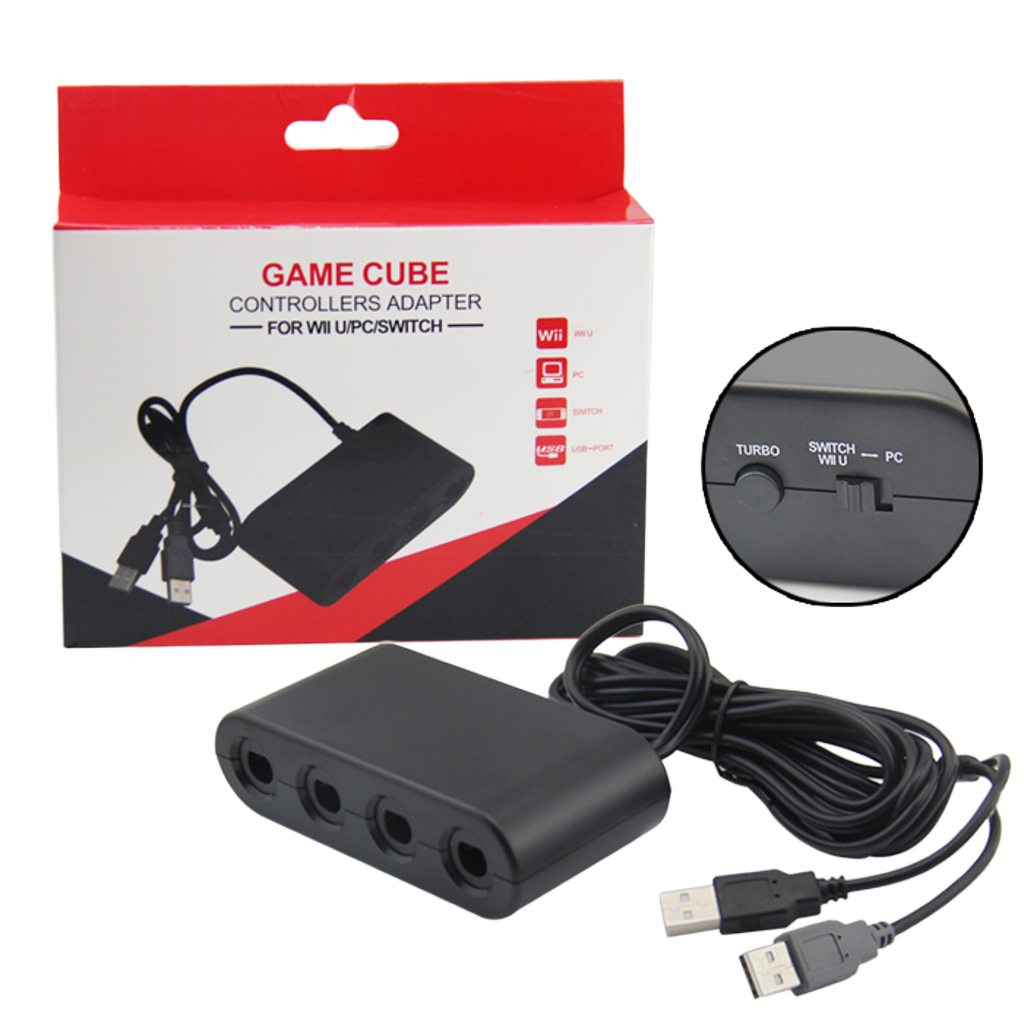 GameCube コントローラ アダプター Wii U/PC/Switch対応 2.5mUSBケーブル・振動フィードバック対応(モード切替スイッチ付き) 最大4台接続可能