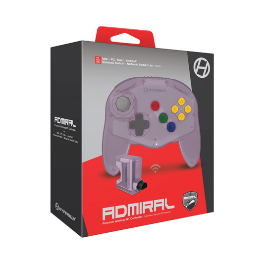 Hyperkin Admiral N64対応 ワイヤレスコントローラー プレミアムBT Nintendo Switch/Switch Lite/PC/Android対応 Bluetooth接続 振動機能 メモリーパック転送機能付 アドミラル【クリアパープル】