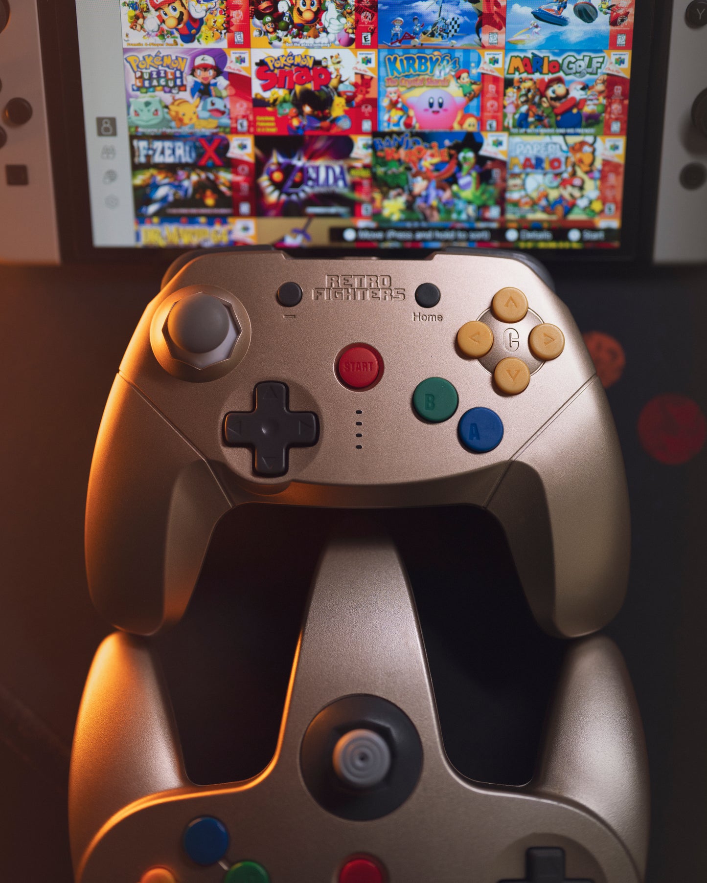 RETRO FIGHTERS Brawler64 Bluetooth ワイヤレス N64 コントローラー - Switch Online/PC対応・N64ゲーム専用デザイン・振動機能搭載・Proコントローラーモード切替・USB-C有線接続対応・ゴールド