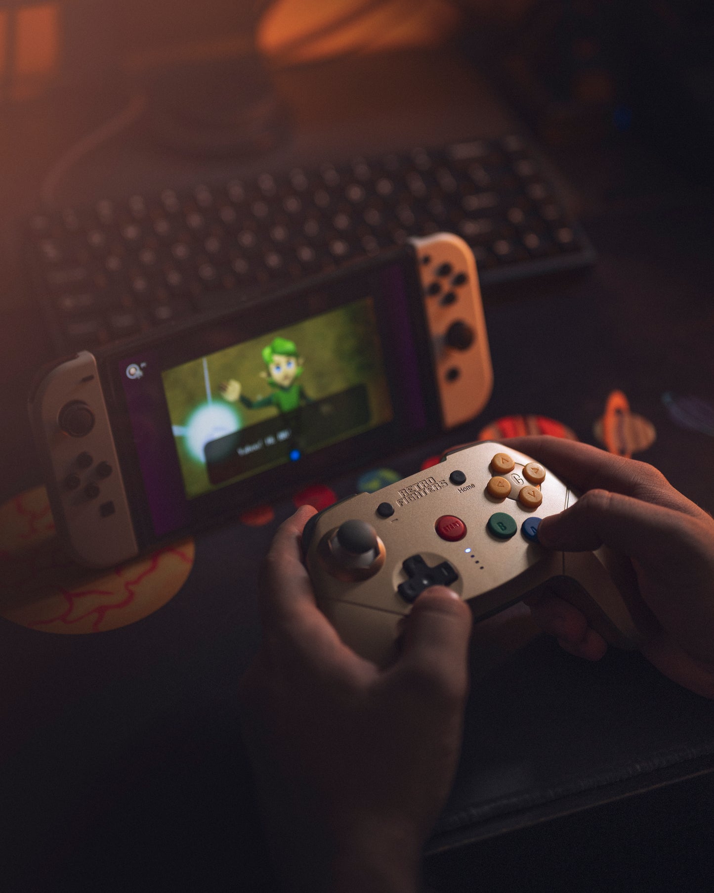 RETRO FIGHTERS Brawler64 Bluetooth ワイヤレス N64 コントローラー - Switch Online/PC対応・N64ゲーム専用デザイン・振動機能搭載・Proコントローラーモード切替・USB-C有線接続対応・ゴールド