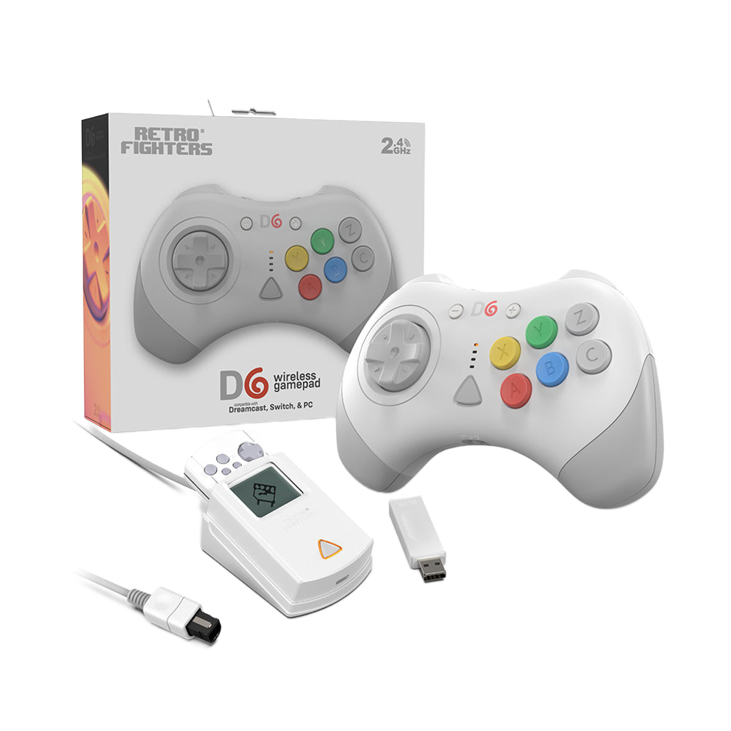 【在庫あり/発売中!】D6 Wireless Controller for Dreamcast™【ホワイト】– 究極の6ボタンワイヤレスコントローラー!次世代ワイヤレス技術 × クラシックな操作性!レトロゲーマー必見の必携アイテム!