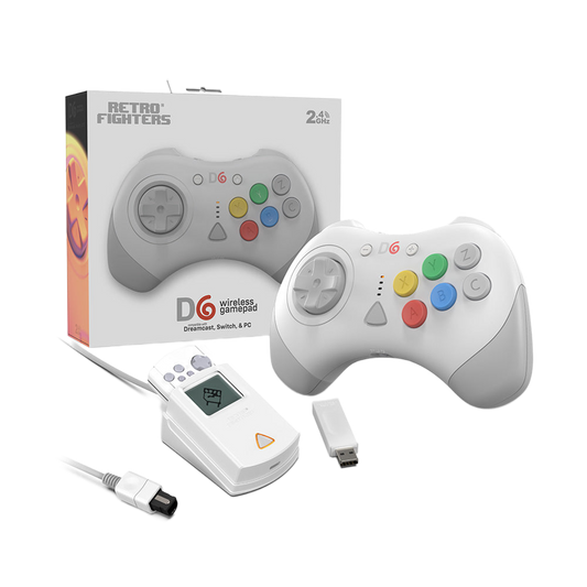 【在庫あり/発売中!】D6 Wireless Controller for Dreamcast™【ホワイト】– 究極の6ボタンワイヤレスコントローラー!次世代ワイヤレス技術 × クラシックな操作性!レトロゲーマー必見の必携アイテム!