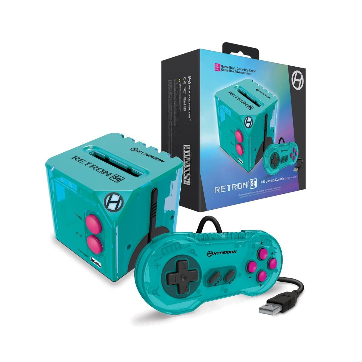 HYPERKIN RetroN Sq HDゲームコンソール ハイパービーチ【ゲームボーイ®/ゲームボーイカラー®/ゲームボーイアドバンス®対応(ベータ版)】720p HDMI出力・USB-C電源対応|画面比率切替(4:3/16:9)|専用コントローラー付|コンパクトでスタイリッシュデザイン