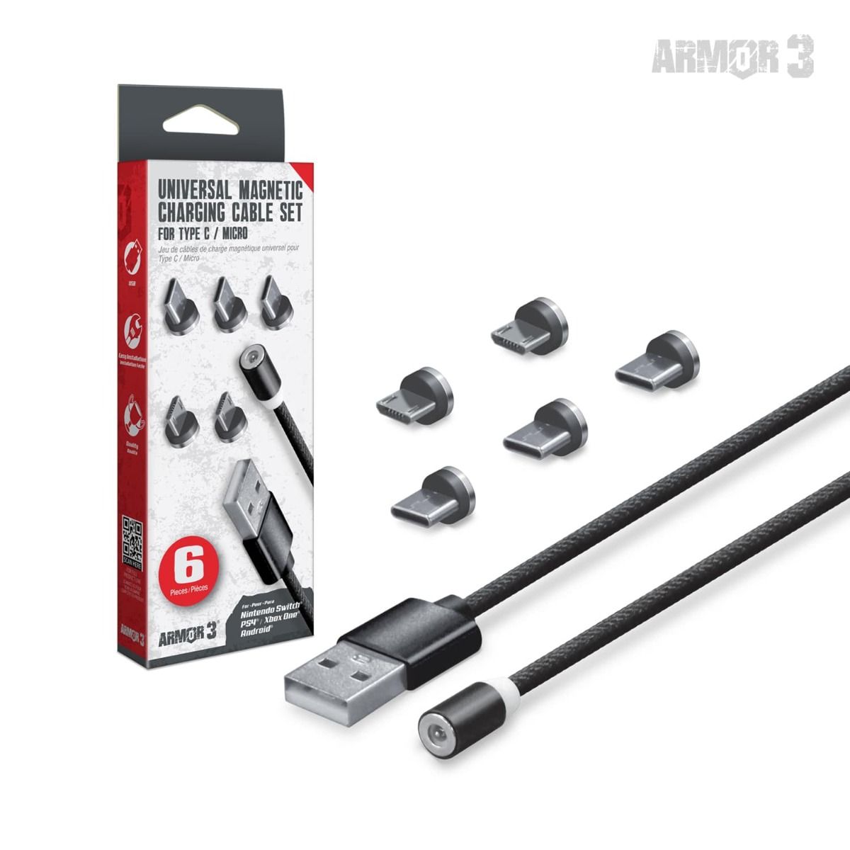 Hyperkin Armor3™ マグネット式充電ケーブルセット(USB Type-C & Micro USB) – 6ピース