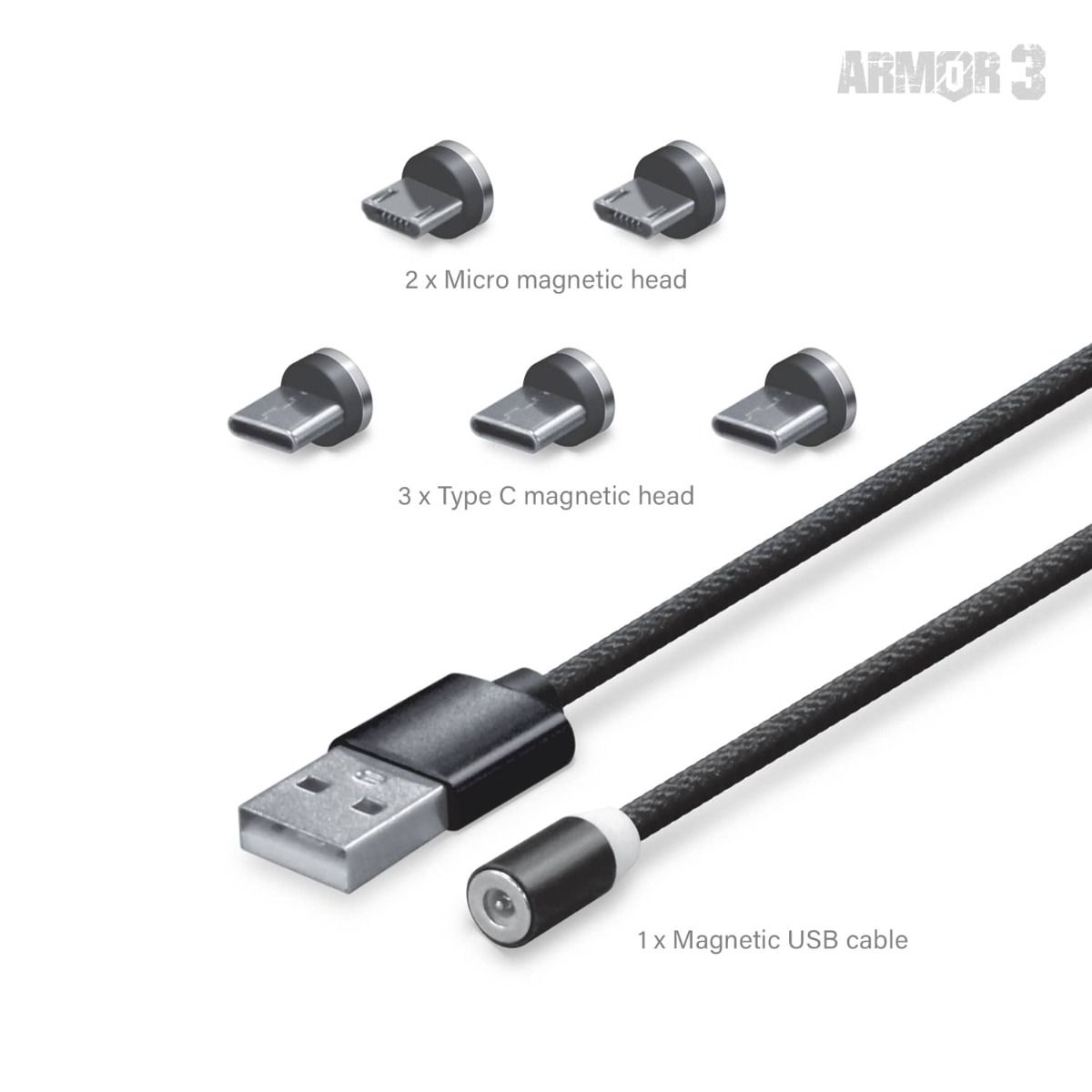 Hyperkin Armor3™ マグネット式充電ケーブルセット(USB Type-C & Micro USB) – 6ピース