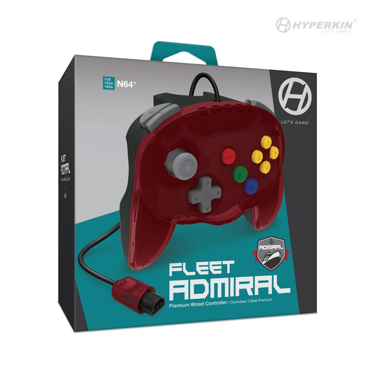 N64® 有線コントローラ オリジナルポート ハイパキン フリートアドミラル Hyperkin Fleet Admiral N64 Wired Controller レッド