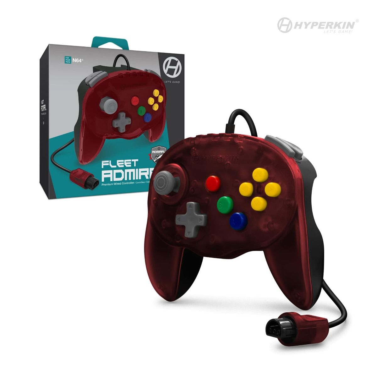 N64® 有線コントローラ オリジナルポート ハイパキン フリートアドミラル Hyperkin Fleet Admiral N64 Wired Controller レッド