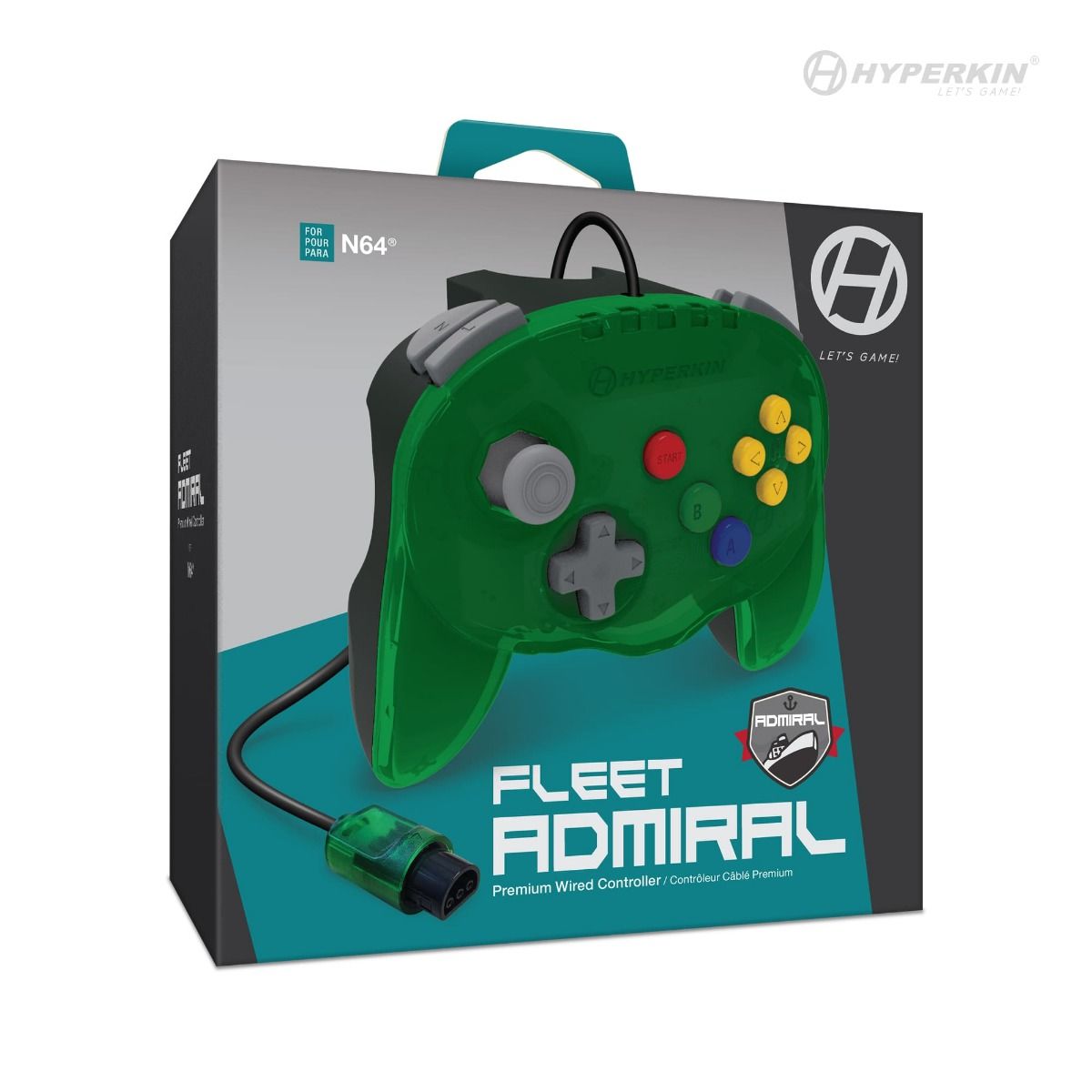 N64® 有線コントローラ オリジナルポート ハイパキン フリートアドミラル Hyperkin Fleet Admiral N64 Wired Controller グリーン