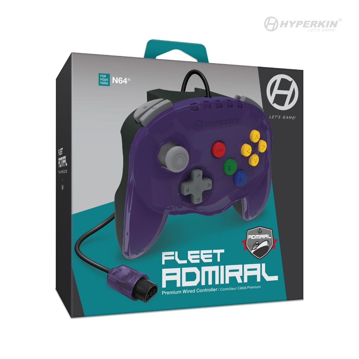 N64® 有線コントローラ オリジナルポート ハイパキン フリートアドミラル Hyperkin Fleet Admiral N64 Wired Controller パープル