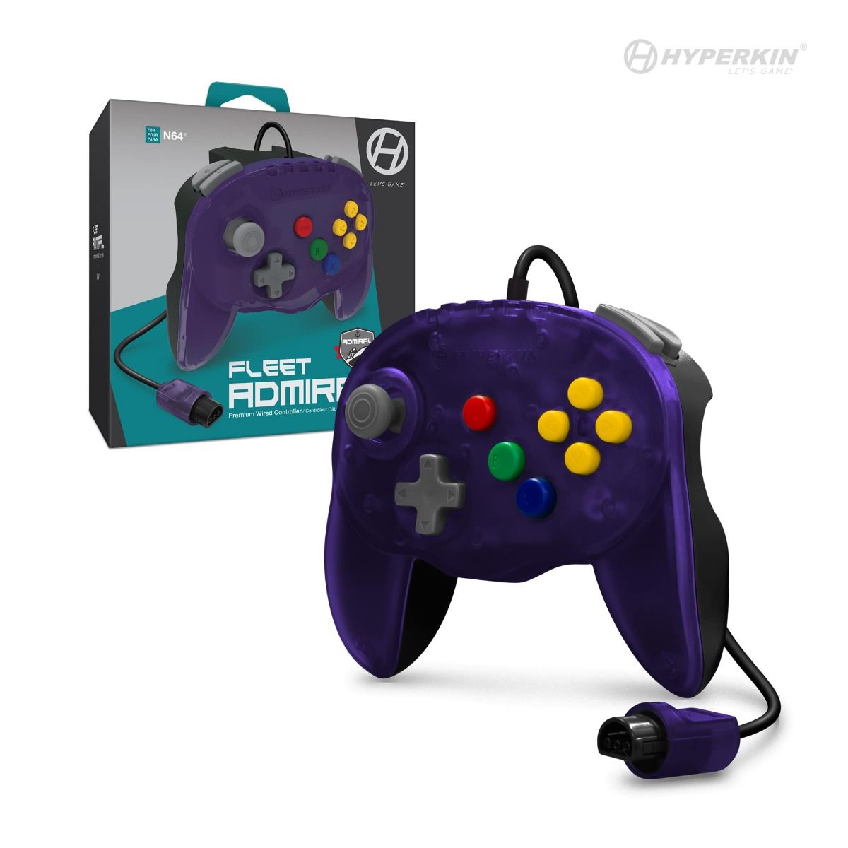 N64® 有線コントローラ オリジナルポート ハイパキン フリートアドミラル Hyperkin Fleet Admiral N64 Wired Controller パープル