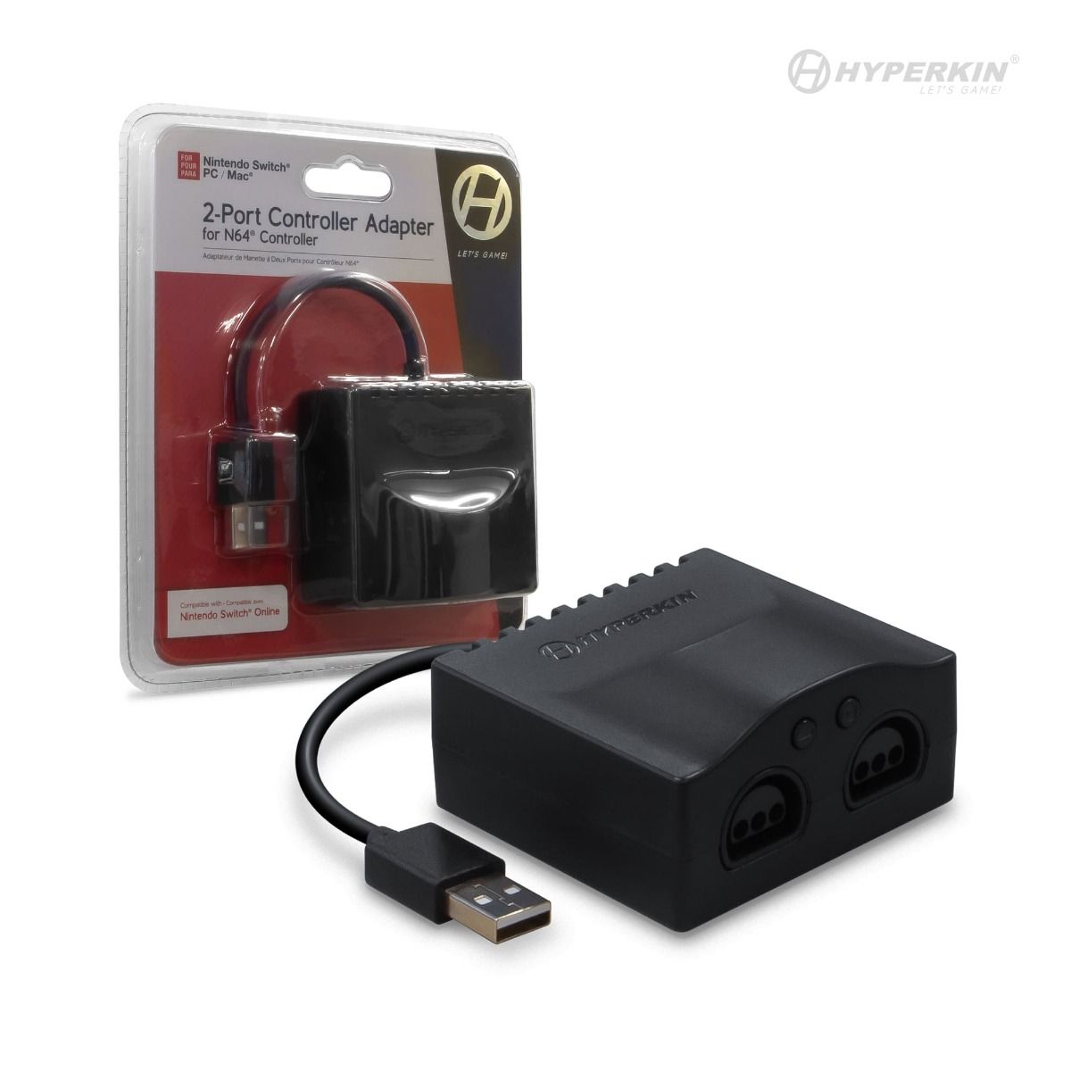 Hyperkin製 2ポート N64® コントローラー USBアダプター|Nintendo Switch®・PC・Mac®対応|オリジナルN64®コントローラーを現代のプラットフォームで使用可能