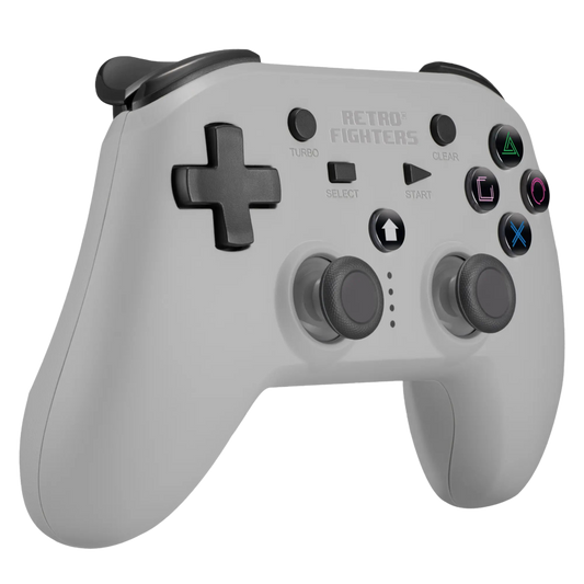 RETRO FIGHTERS Defender ワイヤレスコントローラー  グレー PS1/PS2/PS3対応、圧力認識型ボタン、バイブレーション機能、ターボ機能搭載、USB Type-C充電ケーブル付属