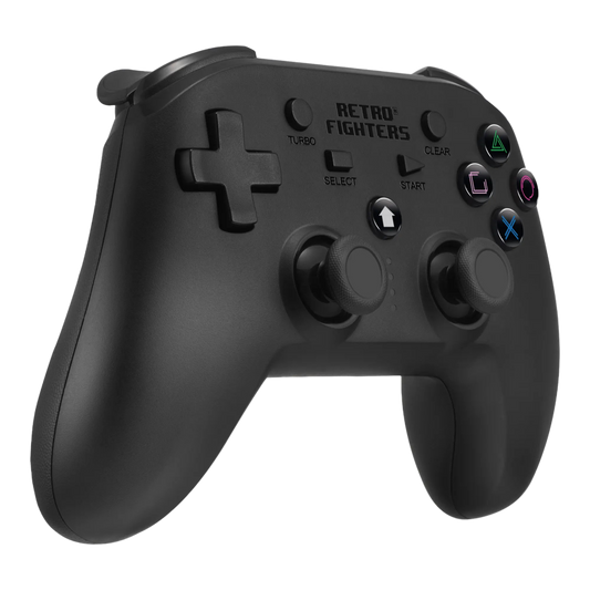 RETRO FIGHTERS Defender ワイヤレスコントローラー ブラック - PS1/PS2/PS3対応、圧力認識型ボタン、バイブレーション機能、ターボ機能搭載、USB Type-C充電ケーブル付属