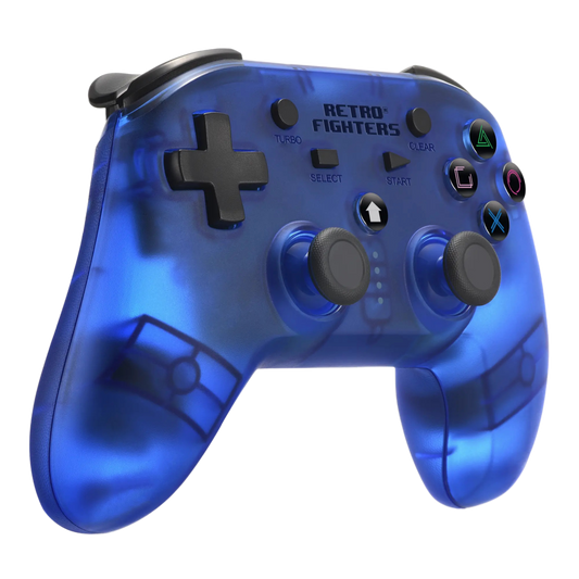 RETRO FIGHTERS Defender ワイヤレスコントローラー ブルー PS1/PS2/PS3対応、圧力認識型ボタン、バイブレーション機能、ターボ機能搭載、USB Type-C充電ケーブル付属ボタン