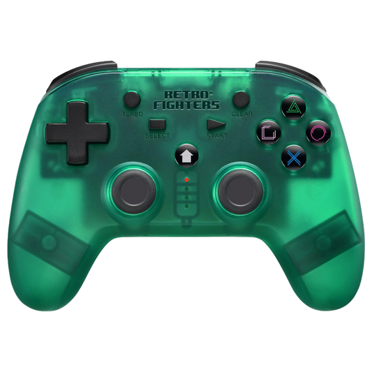 RETRO FIGHTERS Defender ワイヤレスコントローラー  グリーン PS1/PS2/PS3対応、圧力認識型ボタン、バイブレーション機能、ターボ機能搭載、USB Type-C充電ケーブル付属