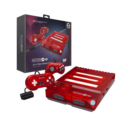HYPERKIN RetroN 3 HD｜3-in-1レトロゲーム機｜NES / ファミリーコンピュータ / Super NES / スーパーファミコン / Genesis / メガドライブ対応｜1080p HDMI出力｜クラシックコントローラー2個付属｜レッド