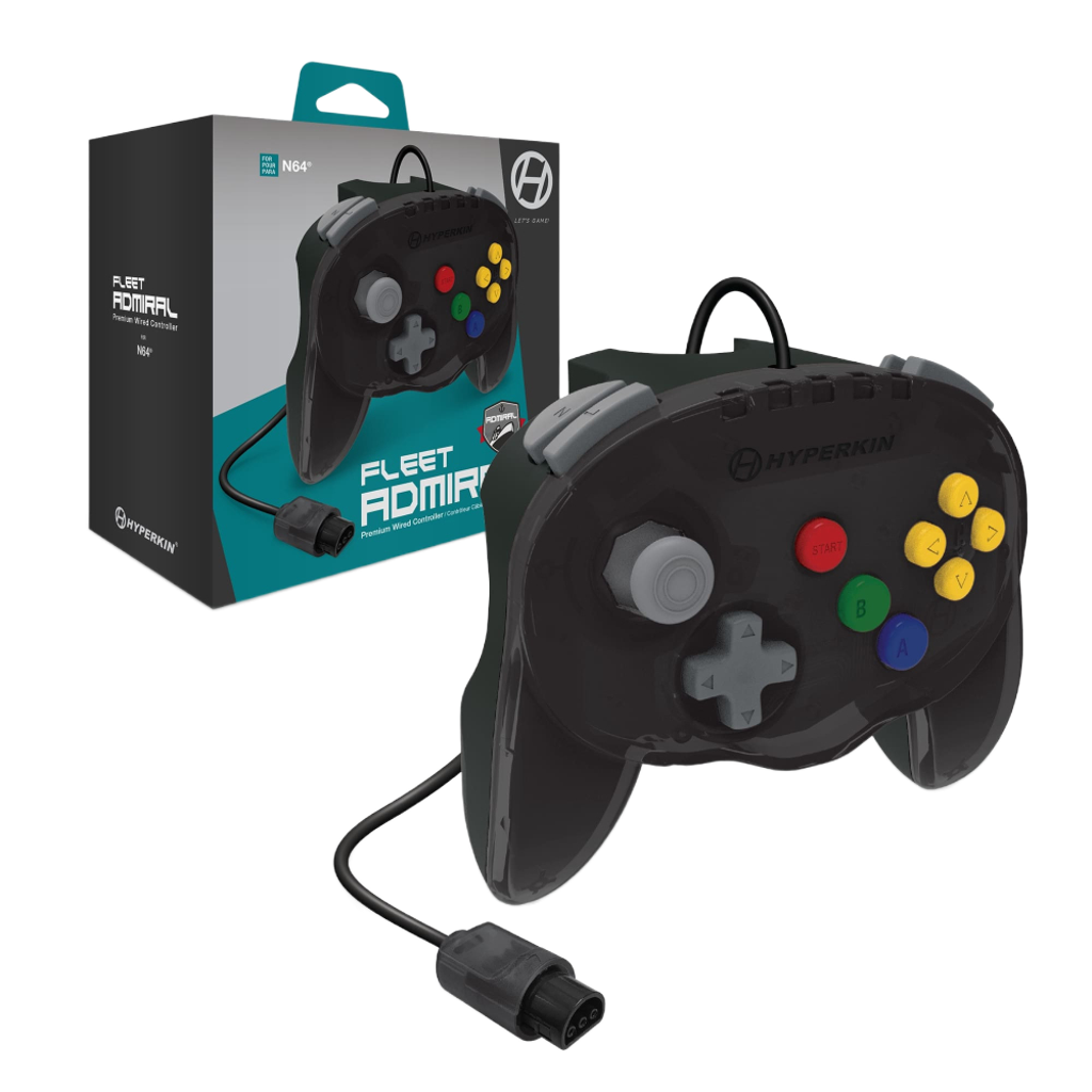 N64® 有線コントローラ オリジナルポート　ハイパキン　フリートアドミラル Hyperkin Fleet Admiral N64 Wired Controller スモークグレー