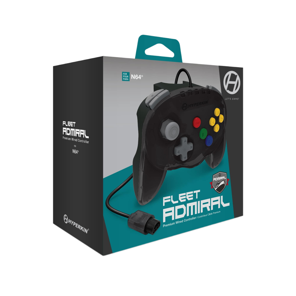 N64® 有線コントローラ オリジナルポート　ハイパキン　フリートアドミラル Hyperkin Fleet Admiral N64 Wired Controller スモークグレー