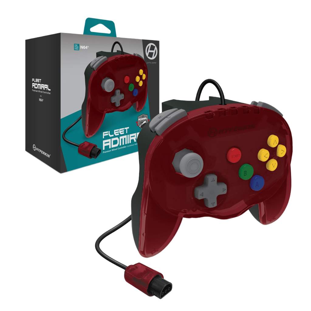 N64® 有線コントローラ オリジナルポート　ハイパキン　フリートアドミラル Hyperkin Fleet Admiral N64 Wired Controller レッド