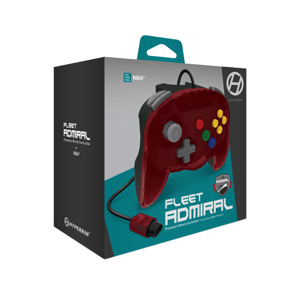 N64® 有線コントローラ オリジナルポート　ハイパキン　フリートアドミラル Hyperkin Fleet Admiral N64 Wired Controller レッド