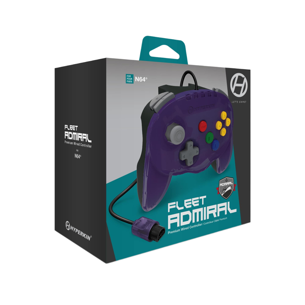 N64® 有線コントローラ オリジナルポート　ハイパキン　フリートアドミラル Hyperkin Fleet Admiral N64 Wired Controller パープル