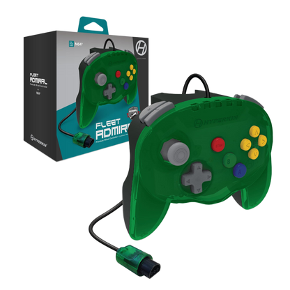 N64® 有線コントローラ オリジナルポート　ハイパキン　フリートアドミラル Hyperkin Fleet Admiral N64 Wired Controller グリーン