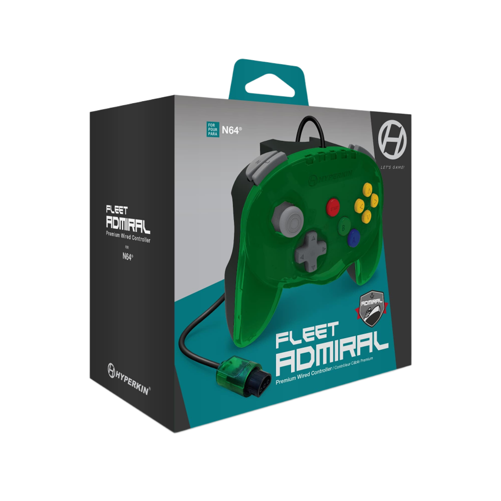 N64® 有線コントローラ オリジナルポート　ハイパキン　フリートアドミラル Hyperkin Fleet Admiral N64 Wired Controller グリーン