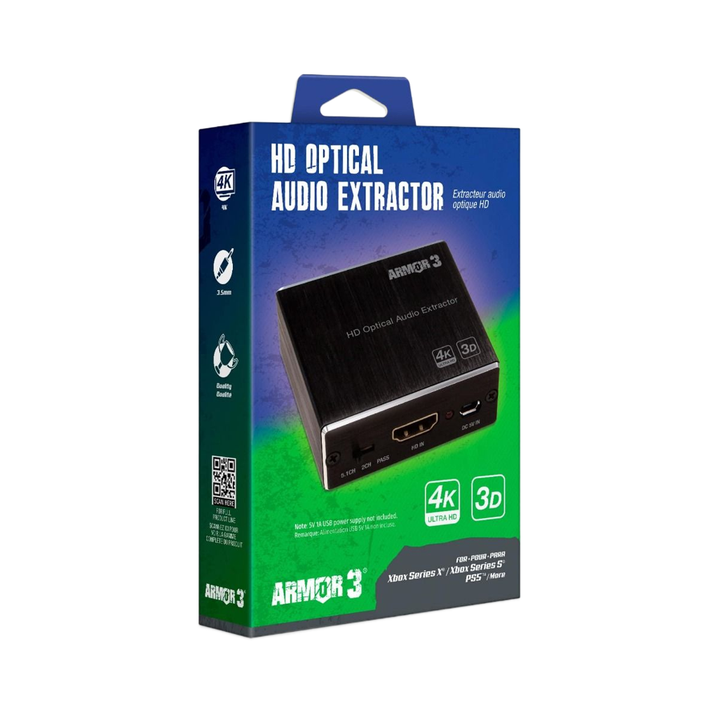 Armor3 HDMI音声分離器 - 光デジタル＆アナログ音声出力 | SPDIFトスリンク/3.5mmステレオ/HDMIパススルー対応 | AVサウンドレシーバー対応 | 5V/1A USB給電 (別売り)