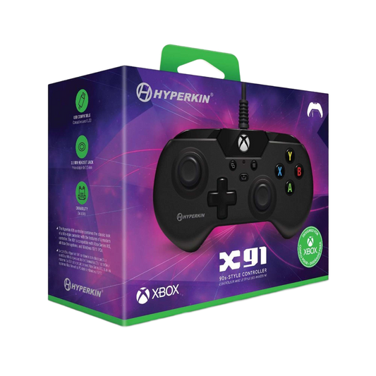 Hyperkin X91 有線コントローラー Xbox One/Series X|S/Windows 10/11 PC対応 公認ライセンス品 レトロデザイン プレミアムビルド 3.5mmヘッドセットジャック搭載 ブラック