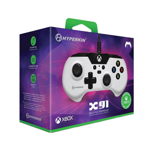 Hyperkin X91 有線コントローラー Xbox One/Series X|S/Windows 10/11 PC対応 公認ライセンス品 レトロデザイン プレミアムビルド 3.5mmヘッドセットジャック搭載 ホワイト