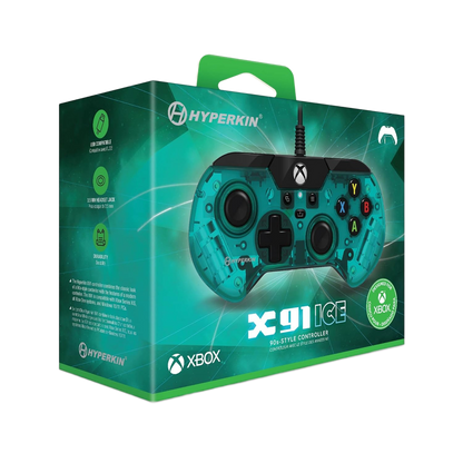 Hyperkin X91 有線コントローラー Xbox One/Series X|S/Windows 10/11 PC対応 公認ライセンス品 レトロデザイン プレミアムビルド 3.5mmヘッドセットジャック搭載 クリアグリーン