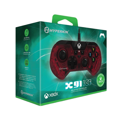 Hyperkin X91 有線コントローラー Xbox One/Series X|S/Windows 10/11 PC対応 公認ライセンス品 レトロデザイン プレミアムビルド 3.5mmヘッドセットジャック搭載 クリアレッド
