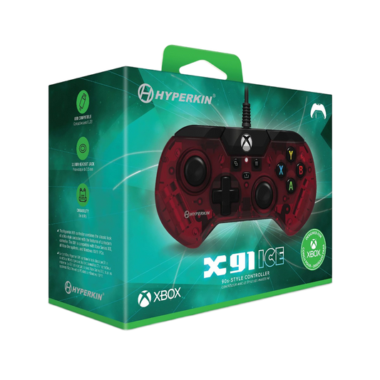 Hyperkin X91 有線コントローラー Xbox One/Series X|S/Windows 10/11 PC対応 公認ライセンス品 レトロデザイン プレミアムビルド 3.5mmヘッドセットジャック搭載 クリアレッド