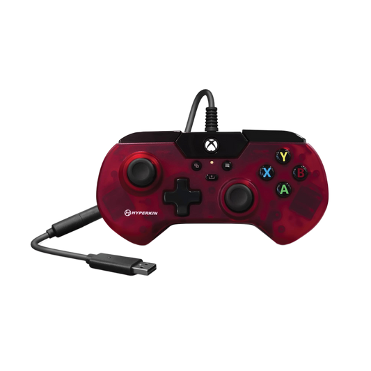 Hyperkin X91 有線コントローラー Xbox One/Series X|S/Windows 10/11 PC対応 公認ライセンス品 レトロデザイン プレミアムビルド 3.5mmヘッドセットジャック搭載 クリアレッド