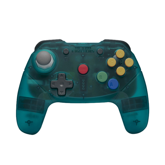 RETRO FIGHTERS Brawler64 Bluetooth ワイヤレス N64 コントローラー - Switch Online/PC対応・N64ゲーム専用デザイン・振動機能搭載・Proコントローラーモード切替・USB-C有線接続対応・ブルー/ターコイズ