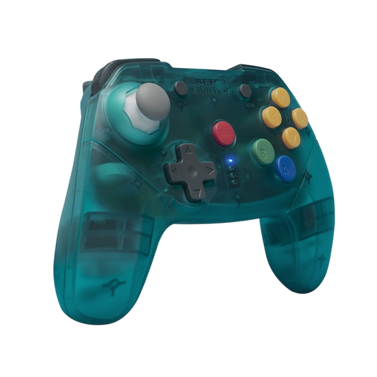 RETRO FIGHTERS Brawler64 Bluetooth ワイヤレス N64 コントローラー - Switch Online/PC対応・N64ゲーム専用デザイン・振動機能搭載・Proコントローラーモード切替・USB-C有線接続対応・ブルー/ターコイズ