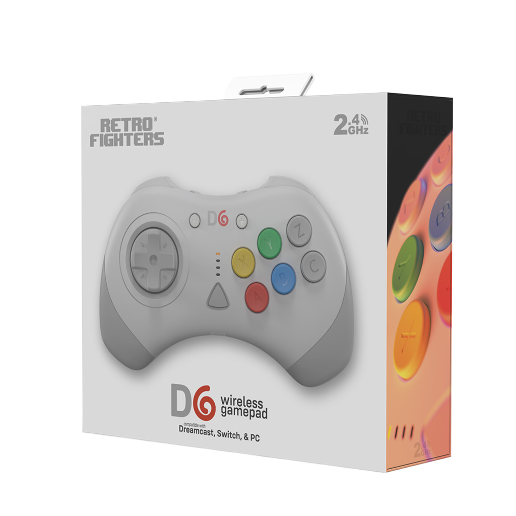 【在庫あり/発売中!】D6 Wireless Controller for Dreamcast™【ホワイト】– 究極の6ボタンワイヤレスコントローラー！次世代ワイヤレス技術 × クラシックな操作性！レトロゲーマー必見の必携アイテム！