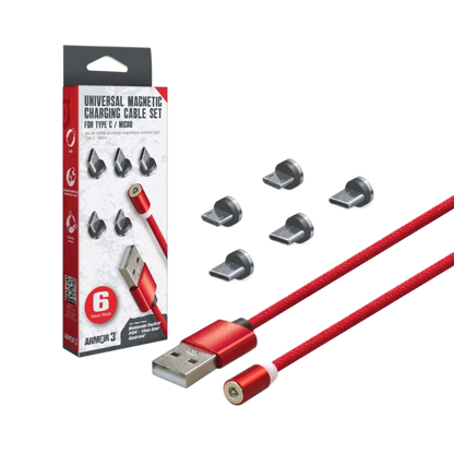 Hyperkin Armor3™ マグネット式充電ケーブルセット レッド（USB Type-C &amp; Micro USB） – 6ピース