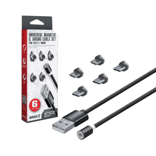 Hyperkin Armor3™ マグネット式充電ケーブルセット ブラック（USB Type-C &amp; Micro USB） – 6ピース