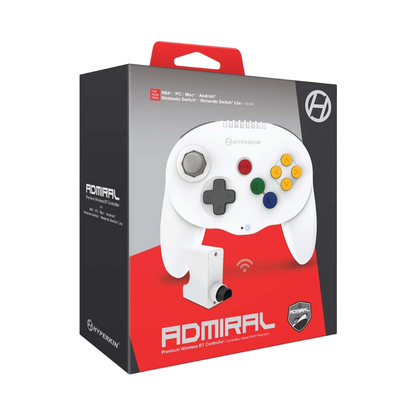 Hyperkin Admiral N64対応 ワイヤレスコントローラー プレミアムBT Nintendo Switch/Switch Lite/PC/Android対応 Bluetooth接続 振動機能 メモリーパック転送機能付 アドミラル【ホワイト】