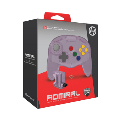 Hyperkin Admiral N64対応 ワイヤレスコントローラー プレミアムBT Nintendo Switch/Switch Lite/PC/Android対応 Bluetooth接続 振動機能 メモリーパック転送機能付 アドミラル【クリアパープル】
